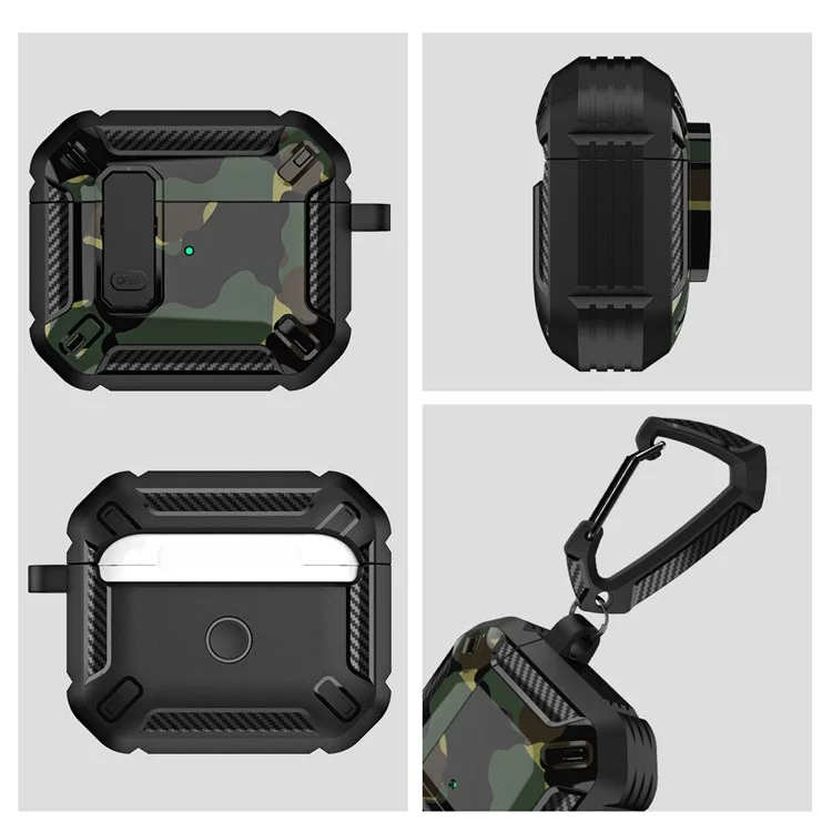Para Apple AirPods Pro Soft TPU+PC Capa Bluetooth Earbuds Padrão de Caixa de Proteção Padrão Impressa Com Fivela - Preto / Camo Azul