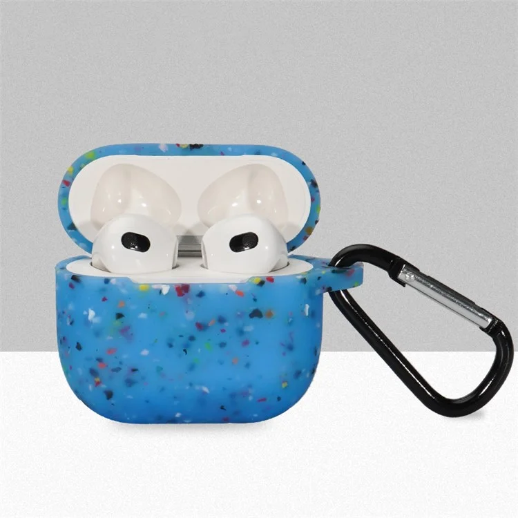 Para Apple Airpods 3 Padrão de Flor Case de Silicone Bluetooth Earbuds Tampa Protetora Com Garabiner Anti-loss - Azul
