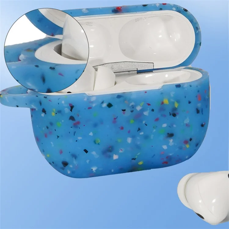 Para Apple Airpods 3 Padrão de Flor Case de Silicone Bluetooth Earbuds Tampa Protetora Com Garabiner Anti-loss - Azul