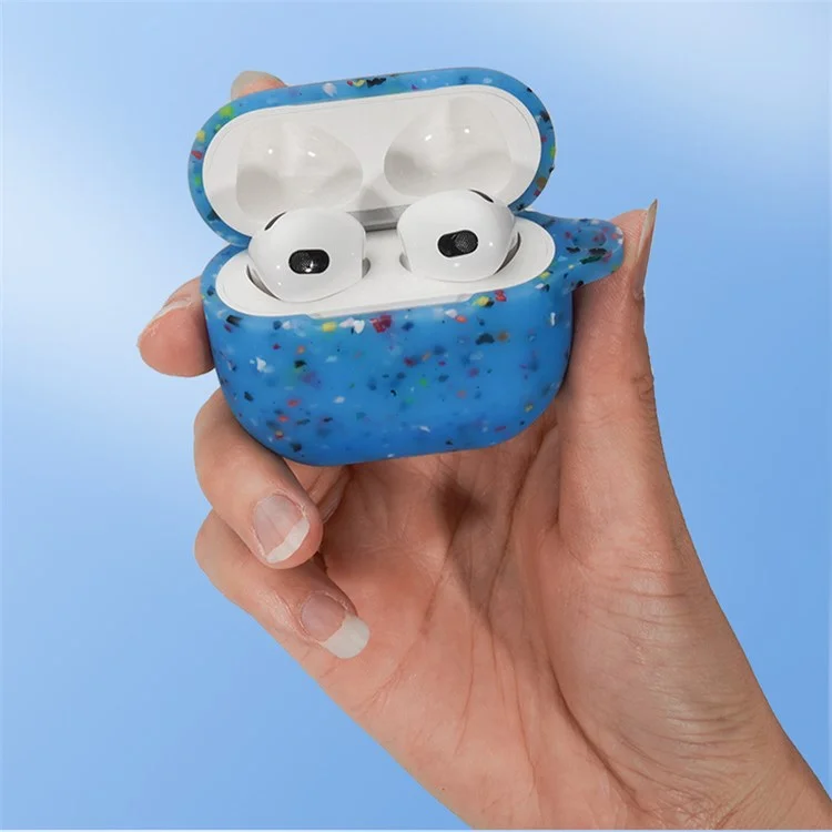 Para Apple Airpods 3 Padrão de Flor Case de Silicone Bluetooth Earbuds Tampa Protetora Com Garabiner Anti-loss - Azul