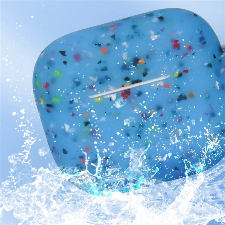 Para Apple Airpods 3 Padrão de Flor Case de Silicone Bluetooth Earbuds Tampa Protetora Com Garabiner Anti-loss - Azul