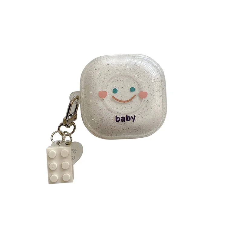 Pour Samsung Galaxy Buds Live / Buds Pro / Buds2 Transparent Earphone Case Soft TPU Clear Glitter Smile Face Pattern Protective Cover with Heart Pendant - Blanc