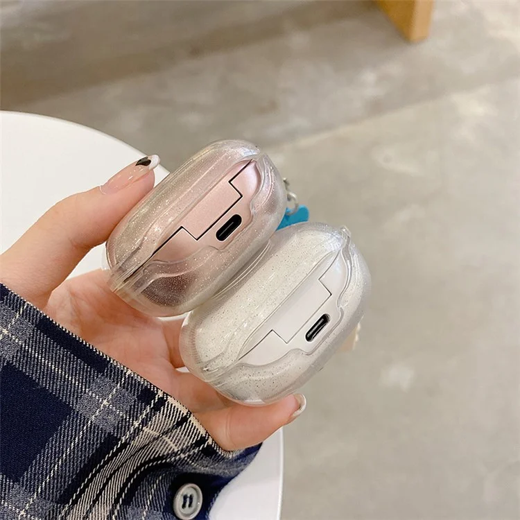 Pour Samsung Galaxy Buds Live / Buds Pro / Buds2 Transparent Earphone Case Soft TPU Clear Glitter Smile Face Pattern Protective Cover with Heart Pendant - Blanc