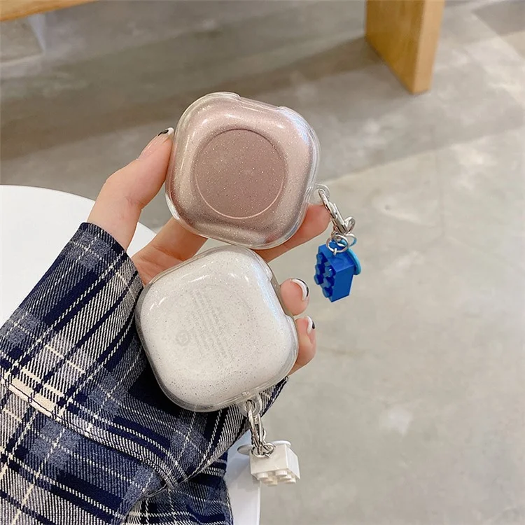 Pour Samsung Galaxy Buds Live / Buds Pro / Buds2 Transparent Earphone Case Soft TPU Clear Glitter Smile Face Pattern Protective Cover with Heart Pendant - Blanc