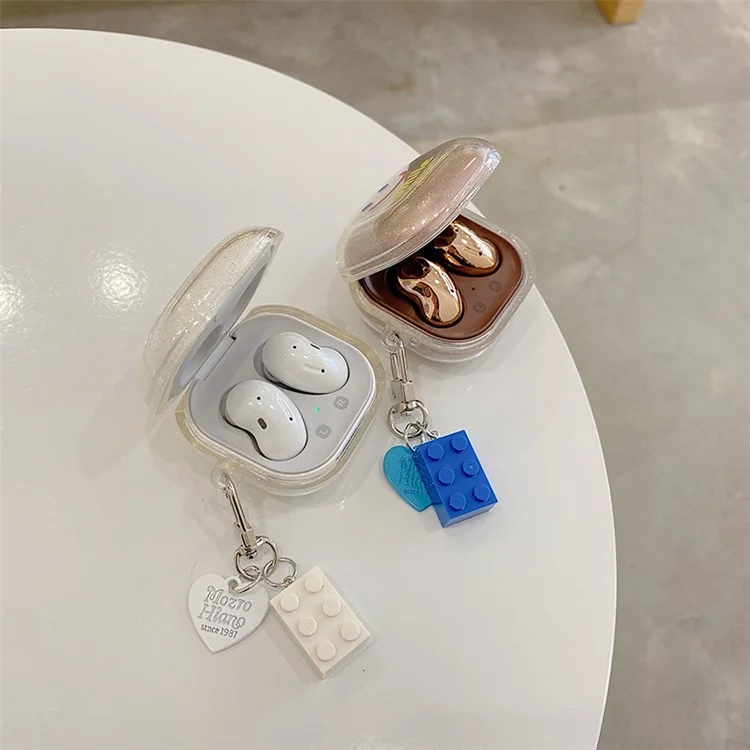Pour Samsung Galaxy Buds Live / Buds Pro / Buds2 Transparent Earphone Case Soft TPU Clear Glitter Smile Face Pattern Protective Cover with Heart Pendant - Blanc