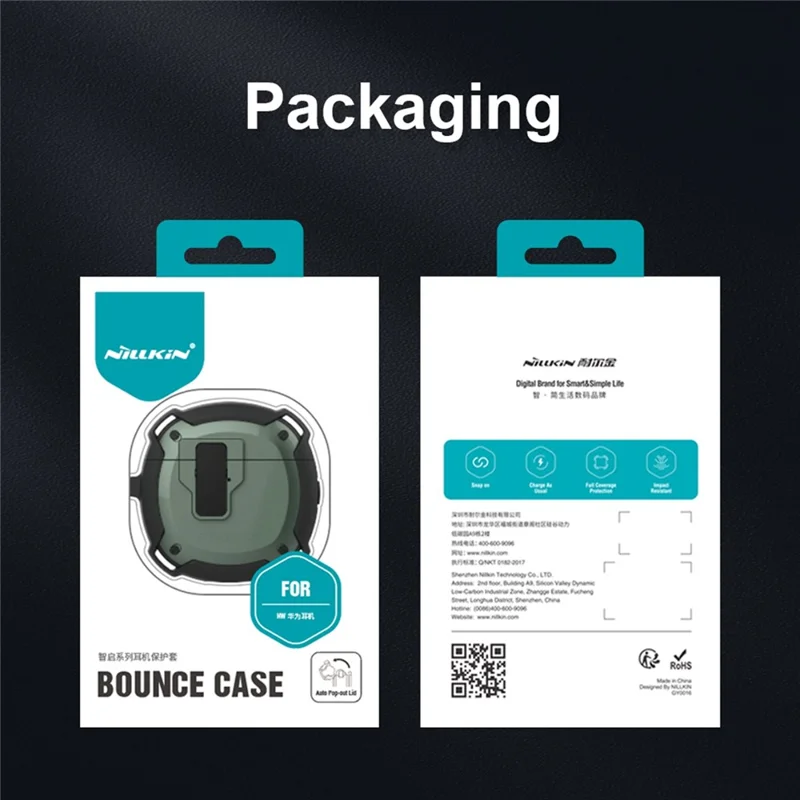 NILLKIN voor Huawei FreeBuds 4 / 4E Bounce Case Bluetooth-compatibele Oortelefoon met Automatisch Openklappende Klep Dropbestendige TPU+PC Hoes - Rood