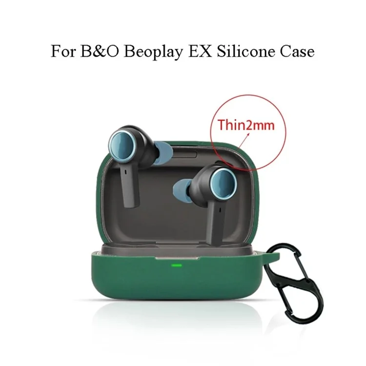 For B&O Beoplay EX Bluetooth-compatible Earphone Anti-drop Silicone Cover Protective Case with Anti-lost Buckle - Blackish Green