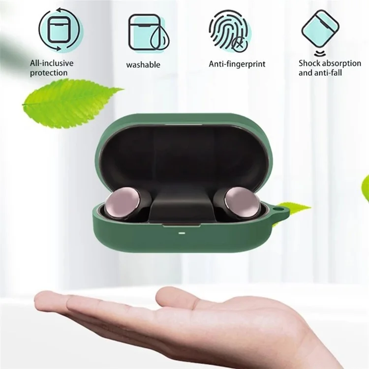 For B&O Beoplay EQ Bluetooth-compatible Earphone Soft Silicone Protective Case Drop-proof Cover with Anti-lost Buckle - Blackish Green