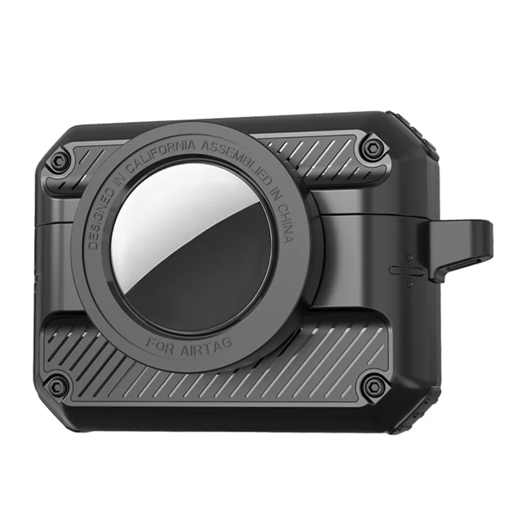 2 in 1 Protective Case for AirPods 3+AirTag Auto Spring Opening Bluetooth-compatible Earbuds Cover with Anti-Lost Hook - Black