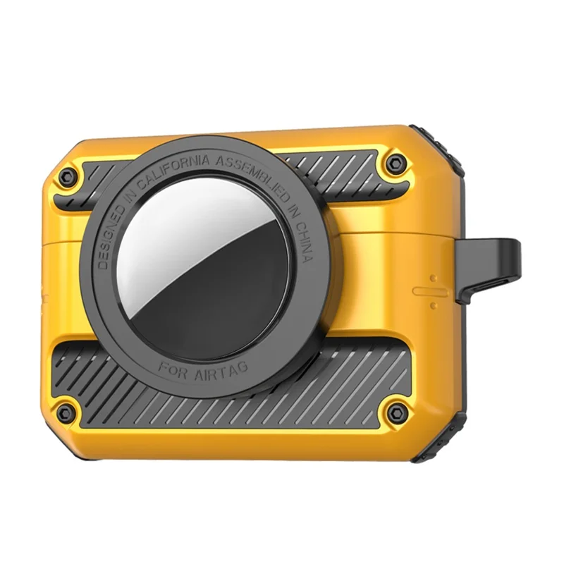 Custodia protettiva 2 in 1 per AirPods 3 + AirTag, apertura automatica a molla, cover Bluetooth compatibile con gancio anti-perso - Giallo
