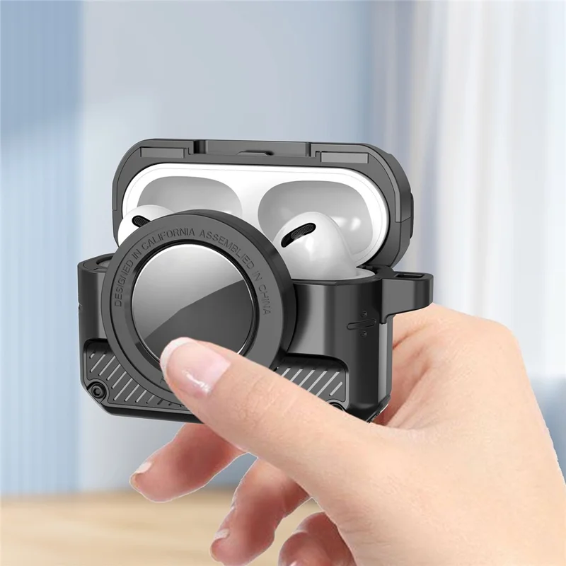 Custodia protettiva 2 in 1 per AirPods 3 + AirTag, apertura automatica a molla, cover Bluetooth compatibile con gancio anti-perso - Giallo