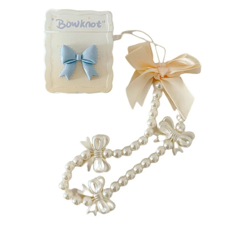 Pour Apple AirPods Avec Cas de Charge (2016) / (2019) / AirPods With Wireless Charging Case (2019) Bowknot Design Soft TPU Protective Protective Couvercle Bluetooth Ecoutphone With Pearls Pendant Perles