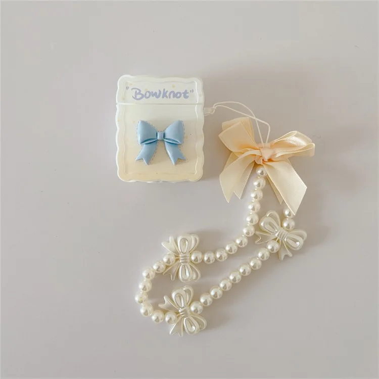 Pour Apple AirPods Avec Cas de Charge (2016) / (2019) / AirPods With Wireless Charging Case (2019) Bowknot Design Soft TPU Protective Protective Couvercle Bluetooth Ecoutphone With Pearls Pendant Perles