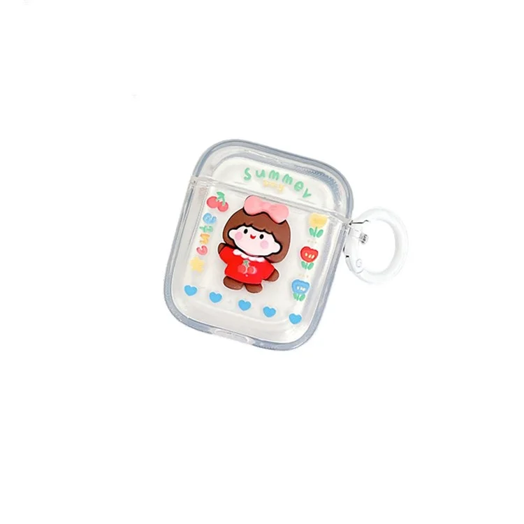 Para a Apple AirPods Com o Caso de Carregamento (2016) /(2019) / AirPods Com Estojo de Carregamento Sem Fio (2019) Flor + Little Girl Design Bluetooth Cover de Fone de Ouvido Anti-use Soft TPU Caixa Com Fivela