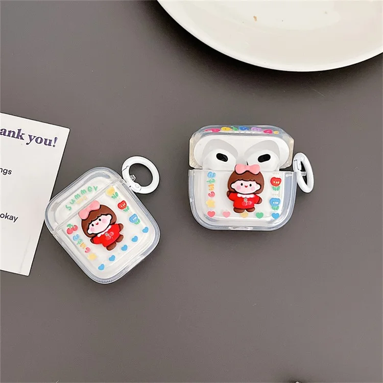 Para a Apple AirPods Com o Caso de Carregamento (2016) /(2019) / AirPods Com Estojo de Carregamento Sem Fio (2019) Flor + Little Girl Design Bluetooth Cover de Fone de Ouvido Anti-use Soft TPU Caixa Com Fivela