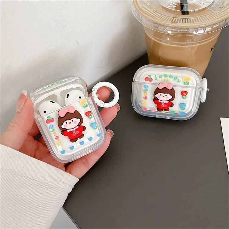 Para a Apple AirPods Com o Caso de Carregamento (2016) /(2019) / AirPods Com Estojo de Carregamento Sem Fio (2019) Flor + Little Girl Design Bluetooth Cover de Fone de Ouvido Anti-use Soft TPU Caixa Com Fivela