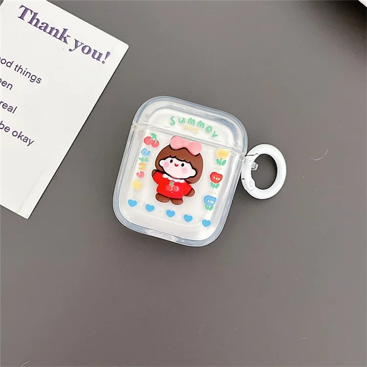 Para a Apple AirPods Com o Caso de Carregamento (2016) /(2019) / AirPods Com Estojo de Carregamento Sem Fio (2019) Flor + Little Girl Design Bluetooth Cover de Fone de Ouvido Anti-use Soft TPU Caixa Com Fivela