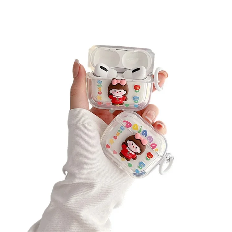 Para Apple AirPods Pro Flower + Little Girl Design Anti-srcratch Bluetooth Aurphone Cover Case Protector de TPU Suave Con Hebilla
