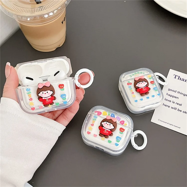 Para Apple AirPods Pro Flower + Little Girl Design Anti-srcratch Bluetooth Aurphone Cover Case Protector de TPU Suave Con Hebilla