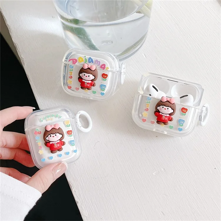 Para Apple AirPods Pro Flower + Little Girl Design Anti-srcratch Bluetooth Aurphone Cover Case Protector de TPU Suave Con Hebilla