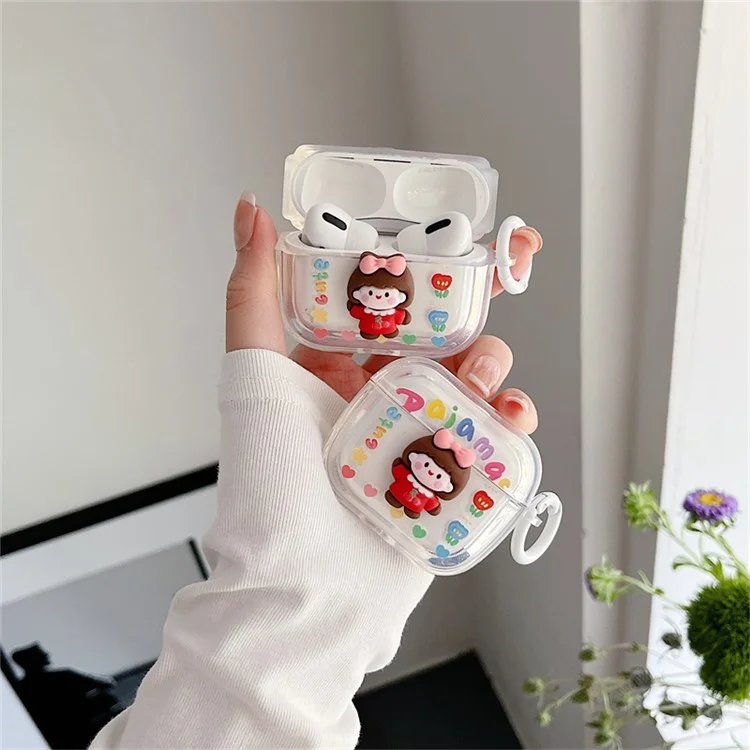 Para Apple AirPods Pro Flower + Little Girl Design Anti-srcratch Bluetooth Aurphone Cover Case Protector de TPU Suave Con Hebilla