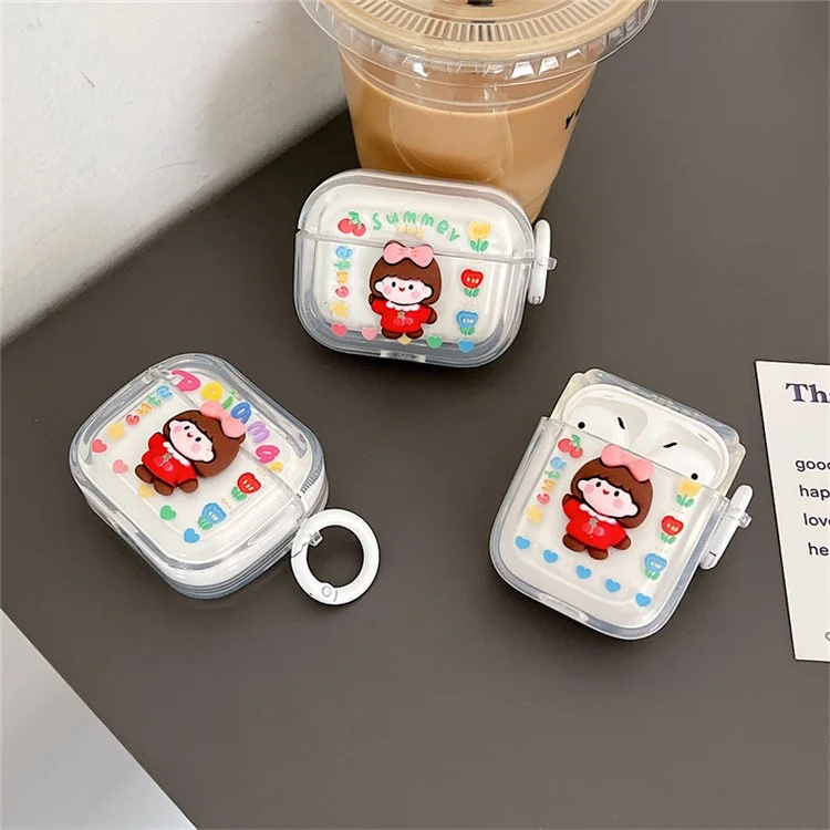 Para Apple AirPods Pro Flower + Little Girl Design Anti-srcratch Bluetooth Aurphone Cover Case Protector de TPU Suave Con Hebilla