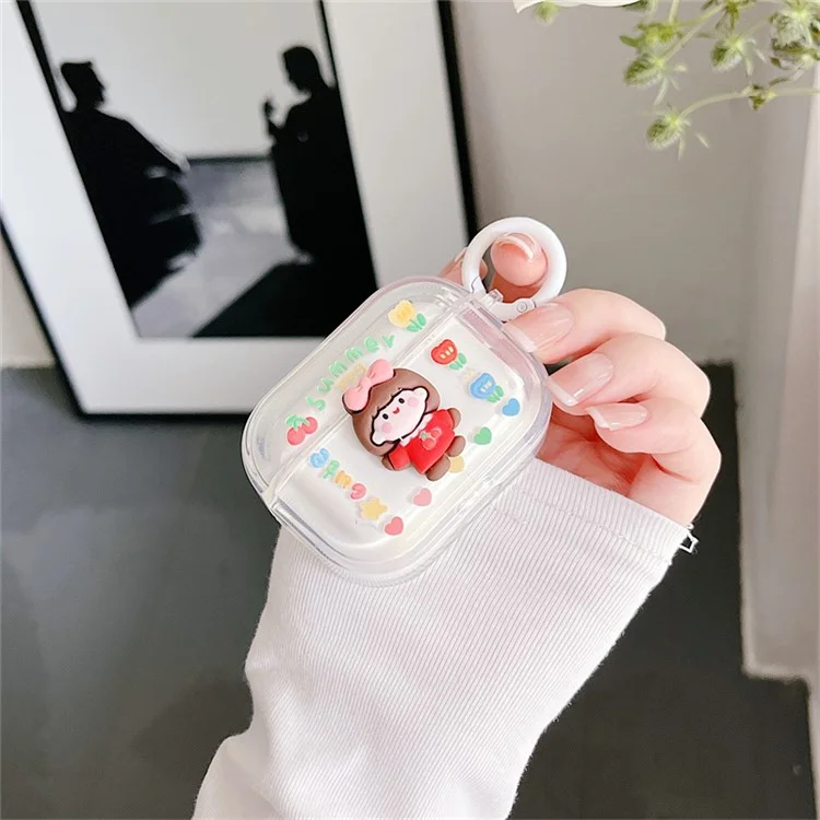 Para Apple AirPods Pro Flower + Little Girl Design Anti-srcratch Bluetooth Aurphone Cover Case Protector de TPU Suave Con Hebilla