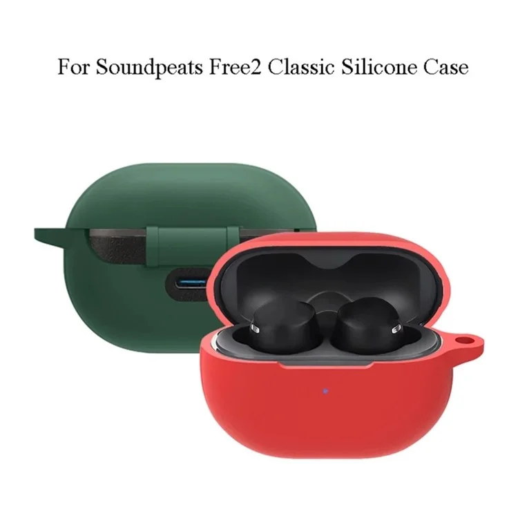 Для Soundpeats Free2 Classic Anti-drop Silicone Cover Bluetooth TWS Защитный Рукав с Анти-носорадной Пряжкой - Темно-синий