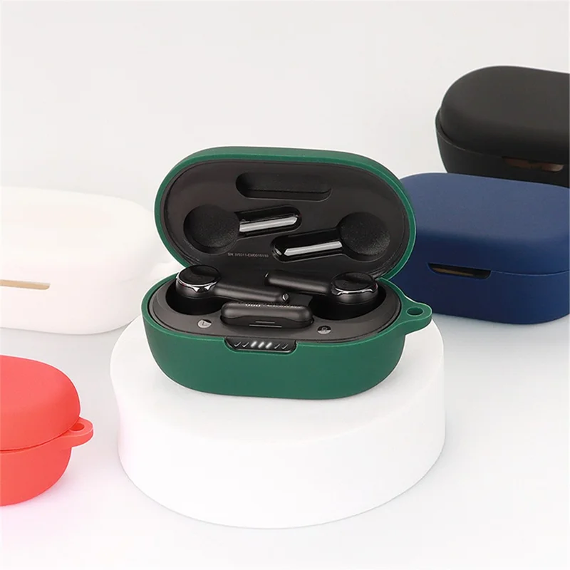 For JBL QUANTUM TWS Bluetooth-compatible Headphone Silicone Case Earphone Protective Cover with Hanging Buckle - Blackish Green