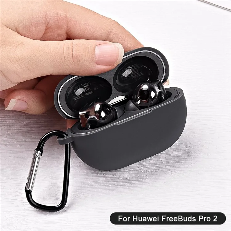 Silicone Case for Huawei FreeBuds Pro 2 All-inclusive Protection Earphone Case Bluetooth-compatible Headset Cover with Anti-Lost Buckle - Black