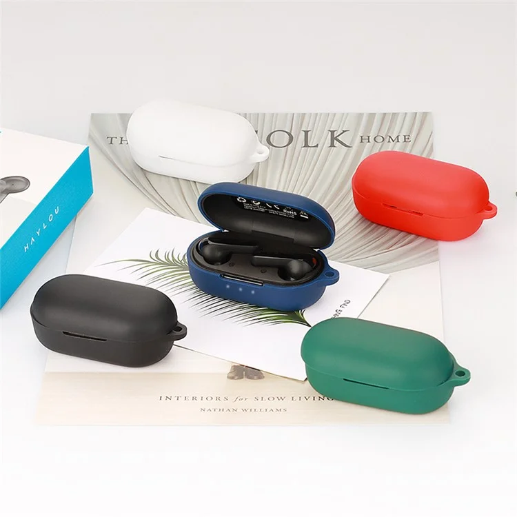 For Haylou GT3 Shockproof Bluetooth-compatible Headphone Silicone Case Precise Cutout Earphone Protective Cover with Buckle - Dark Blue