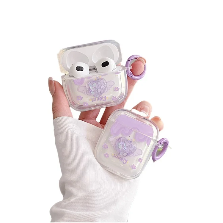 For Apple AirPods 3 Heart Flower Pattern Anti-scratch Soft TPU Bluetooth-compatible Earphone Protective Cover Drop-proof Charging Box with Buckle
