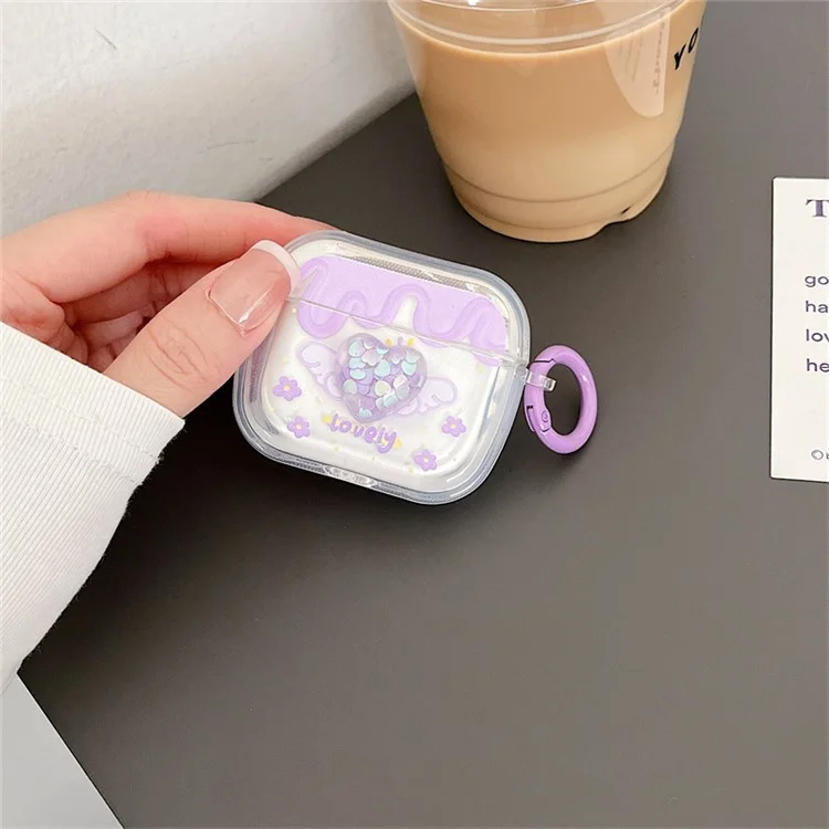 For Apple AirPods 3 Heart Flower Pattern Anti-scratch Soft TPU Bluetooth-compatible Earphone Protective Cover Drop-proof Charging Box with Buckle