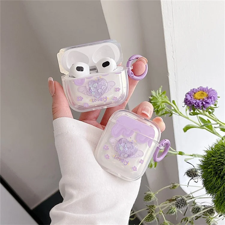 For Apple AirPods 3 Heart Flower Pattern Anti-scratch Soft TPU Bluetooth-compatible Earphone Protective Cover Drop-proof Charging Box with Buckle