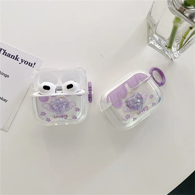 For Apple AirPods 3 Heart Flower Pattern Anti-scratch Soft TPU Bluetooth-compatible Earphone Protective Cover Drop-proof Charging Box with Buckle