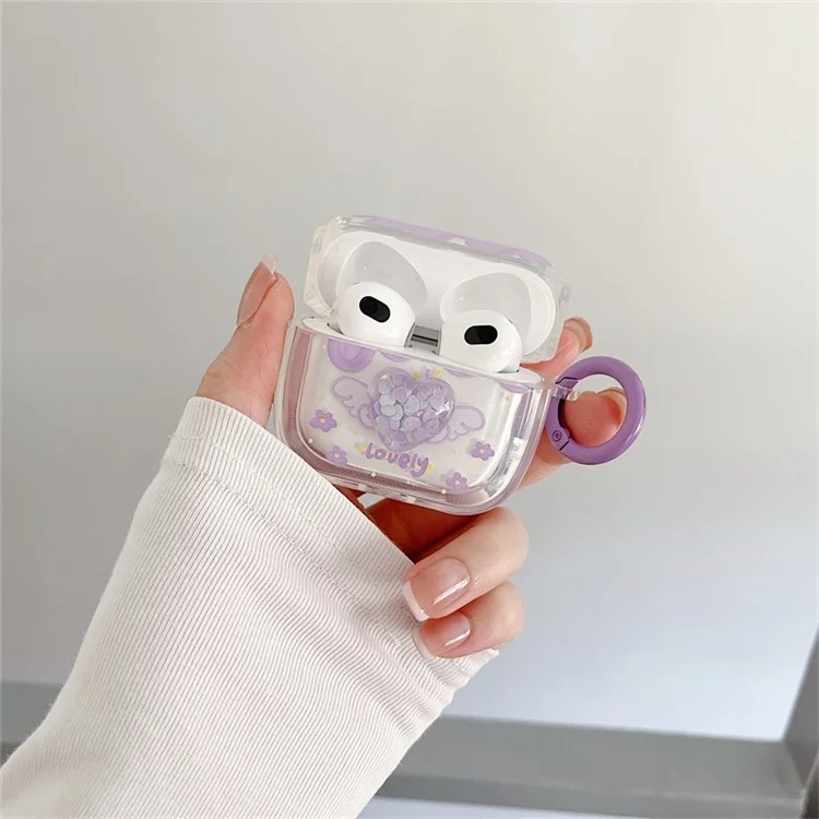 For Apple AirPods 3 Heart Flower Pattern Anti-scratch Soft TPU Bluetooth-compatible Earphone Protective Cover Drop-proof Charging Box with Buckle