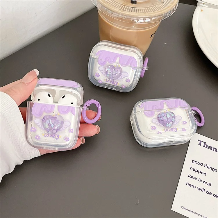 Per Apple AirPods Con Case Case (2016) / (2019) / AirPods With Wireless Ricarica (2019) Matrofondo Cardiaco Coperchio Protettivo Copertura Morbida TPU Bluetooth Auricolare Box di Ricarica Con Fibbia