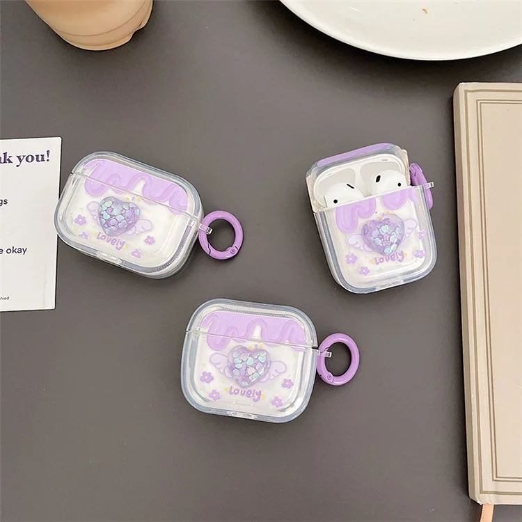 Per Apple AirPods Con Case Case (2016) / (2019) / AirPods With Wireless Ricarica (2019) Matrofondo Cardiaco Coperchio Protettivo Copertura Morbida TPU Bluetooth Auricolare Box di Ricarica Con Fibbia