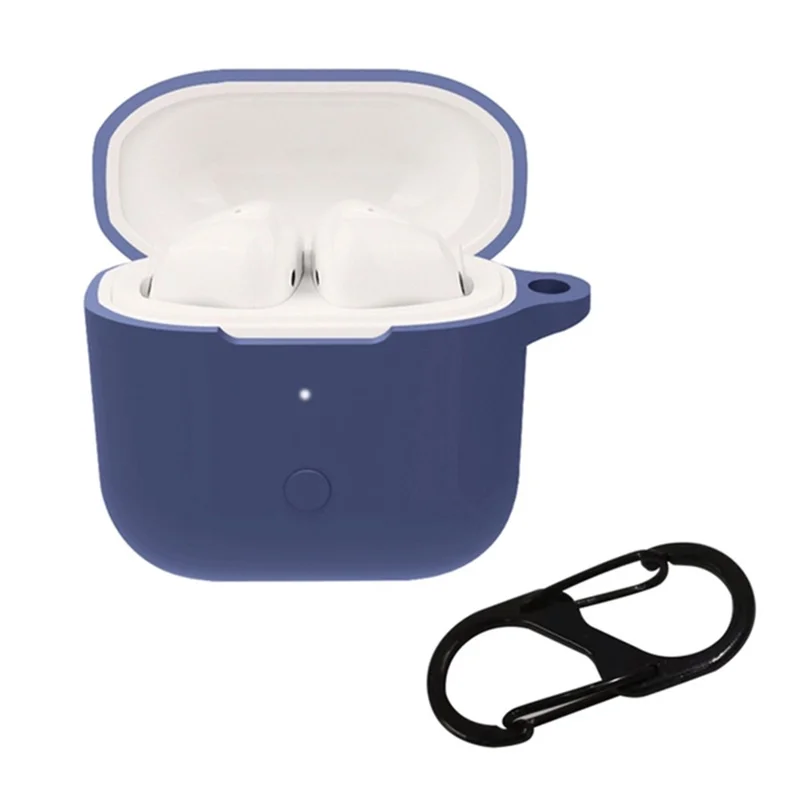 For Redmi Buds 3 Wireless Bluetooth-compatible Earphones Silicone Cover Protective Sleeve Case with Anti-lost Buckle - Dark Blue