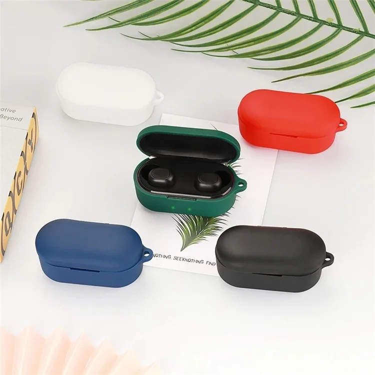 Anti-shock Protection Case for QCY T2C Earphone Charging Box, Silicone Headset Soft Cover with Anti-Lost Buckle - Dark Blue