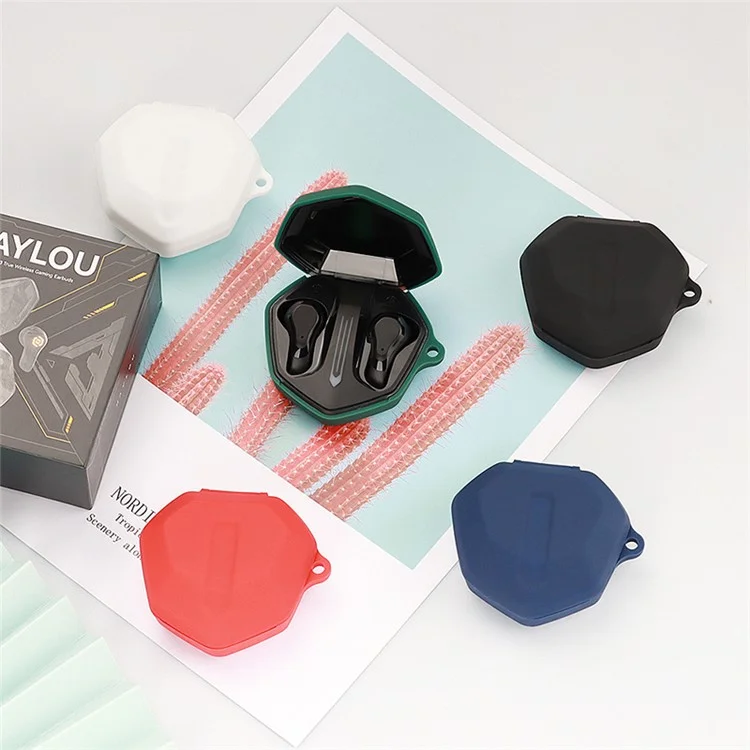 Tampa de Silicone Anti-arranhão Para Haylou G3 Fone de Ouvido Bluetooth Charging Box Headset Protection Com Fivela - Azul Escuro