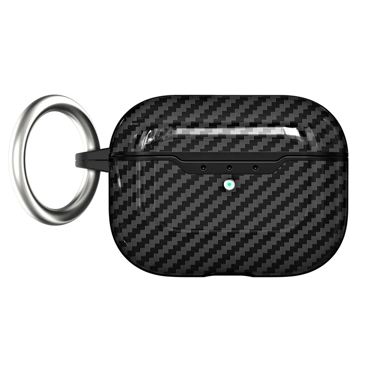 For AirPods Pro 2 Case Cover Carbon Fiber Protective Cover Portable Earbuds Anti-Drop TPU Case with Buckle - Black