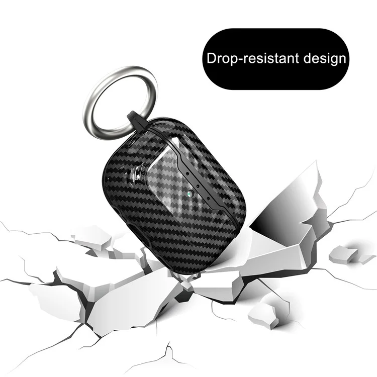 Для AirPods Pro 2 / Pro Чехол-обложка из углеродного волокна Защитный чехол Портативный чехол для наушников Anti-Drop TPU Чехол с пряжкой - Черный