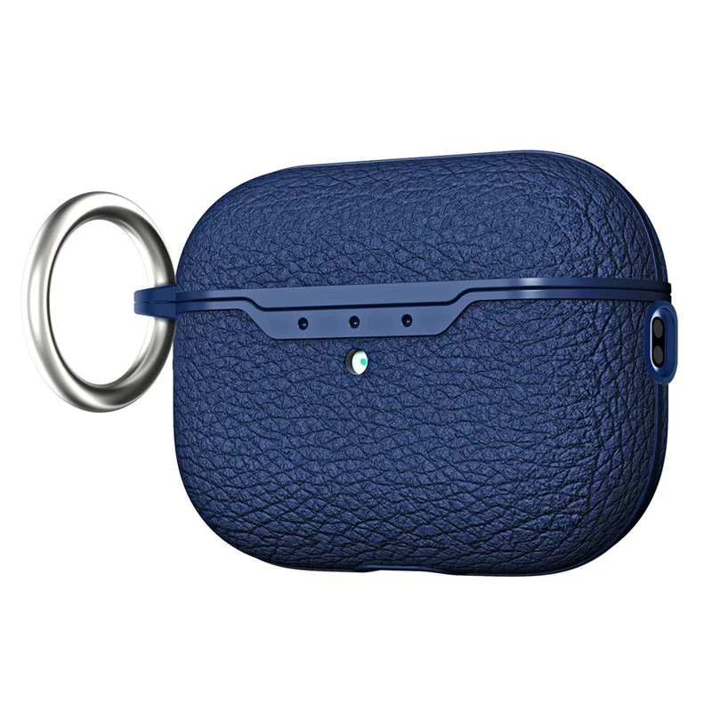 For AirPods Pro 2 Charging Case Cover Litchi Texture Bluetooth-compatible Earbuds Shockproof TPU Case with Buckle - Blue