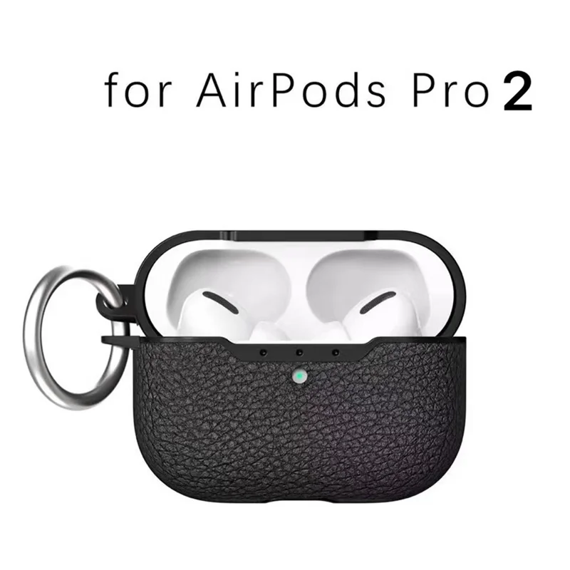 For AirPods Pro 2 Charging Case Cover Litchi Texture Bluetooth-compatible Earbuds Shockproof TPU Case with Buckle - Blue