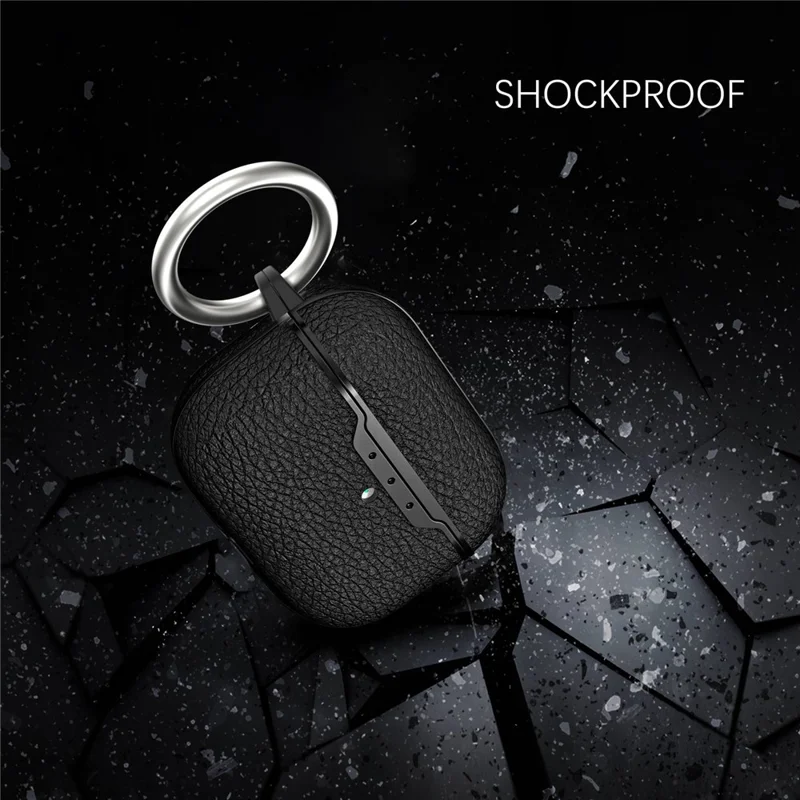 For AirPods Pro 2 Charging Case Cover Litchi Texture Bluetooth-compatible Earbuds Shockproof TPU Case with Buckle - Blue