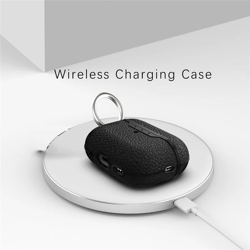 For AirPods Pro 2 Charging Case Cover Litchi Texture Bluetooth-compatible Earbuds Shockproof TPU Case with Buckle - Blue