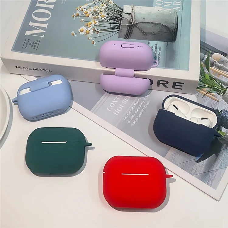 For AirPods Pro 2 Shockproof Bluetooth-Compatible Earphones Case 2.2mm Soft Silicone Cover with Buckle  - Midnight Blue