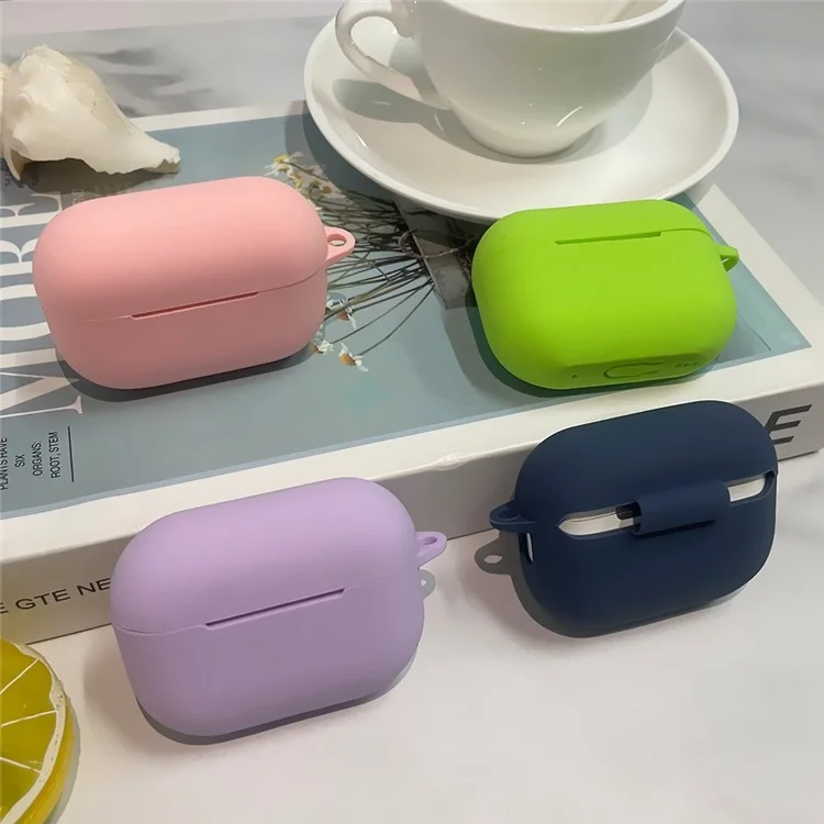 For AirPods Pro 2 Shockproof Bluetooth-Compatible Earphones Case 2.2mm Soft Silicone Cover with Buckle  - Black