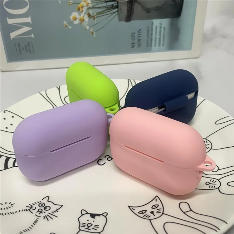 For AirPods Pro 2 Shockproof Bluetooth-Compatible Earphones Case 2.2mm Soft Silicone Cover with Buckle  - Black